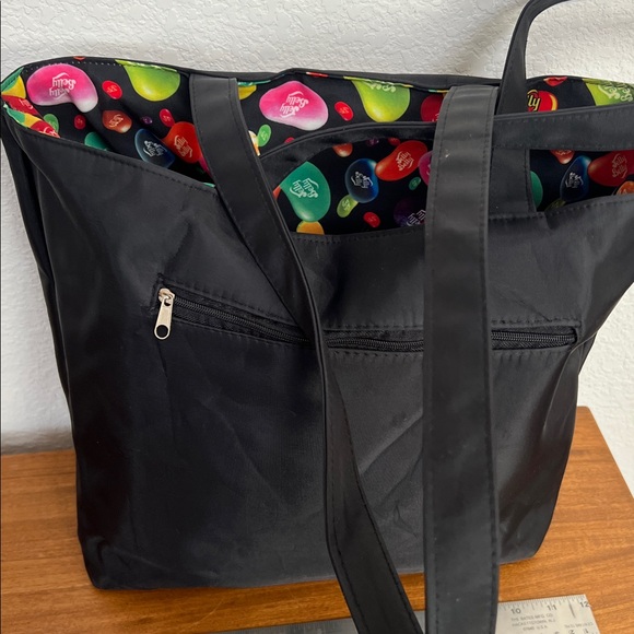 Jelly belly black tote with interior of colorful jellybeans like new - Picture 6 of 6